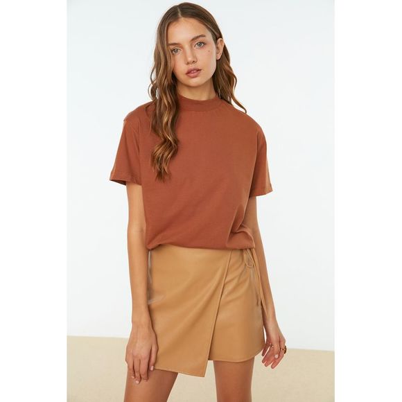 NWT Trendyol Women Regular Standing collar Knit T-Shirt - Picture 5 of 13